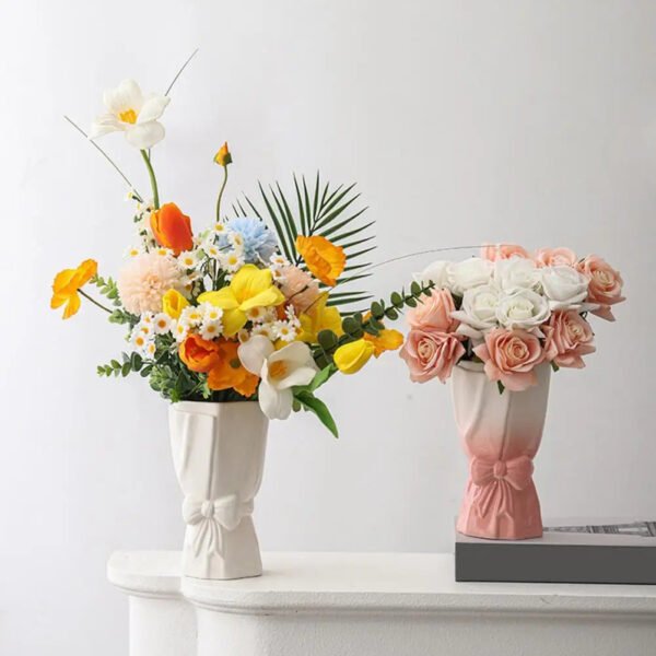 Ribbon Bow Ceramic Tabletop Flower Vase