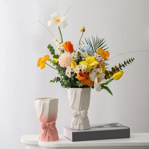 Ribbon Bow Ceramic Tabletop Flower Vase