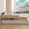 Hidden Compartment Lift-Up Storage Bookshelf Platform Bed