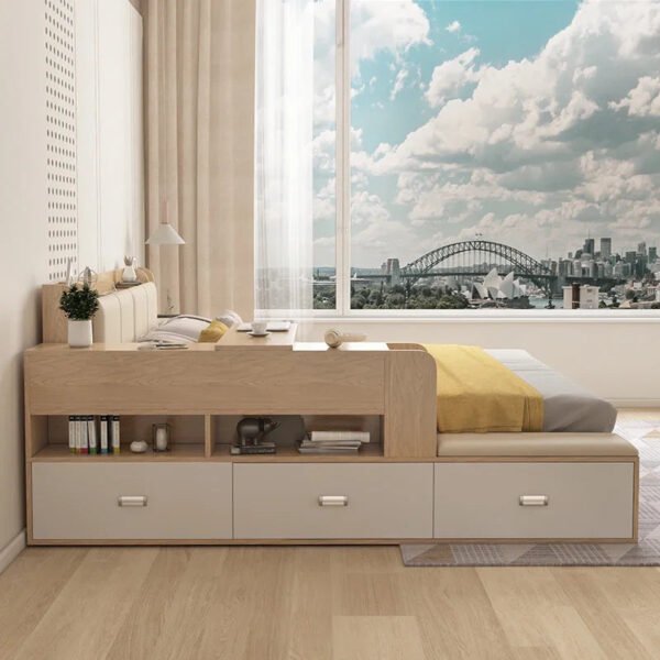 Hidden Compartment Lift-Up Storage Bookshelf Platform Bed