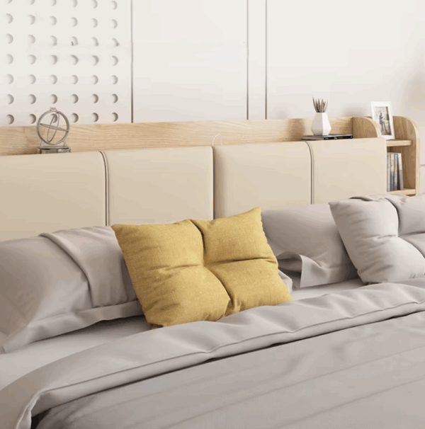 Hidden Compartment Lift-Up Storage Bookshelf Platform Bed