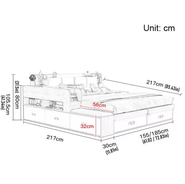 Hidden Compartment Lift-Up Storage Bookshelf Platform Bed