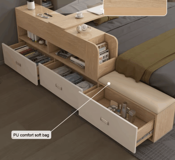 Hidden Compartment Lift-Up Storage Bookshelf Platform Bed