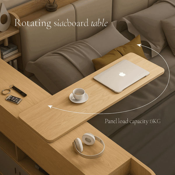 Hidden Compartment Lift-Up Storage Bookshelf Platform Bed